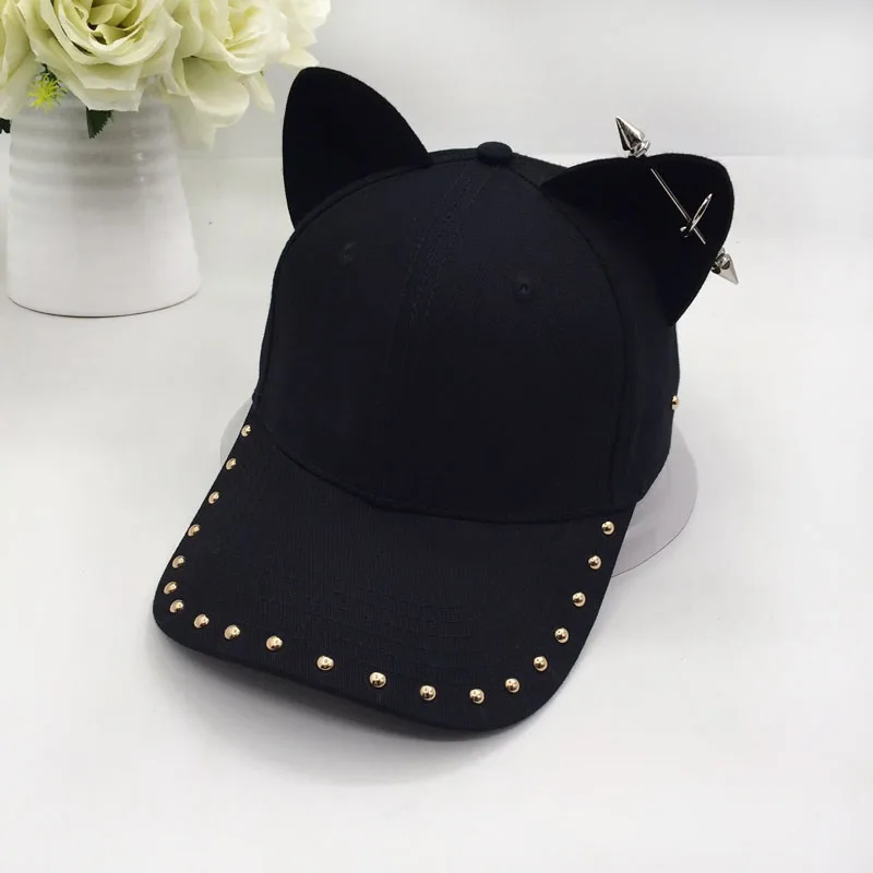 Металлическая Женская бейсбольная кепка, хлопковая шапка для конного спорта с ушками