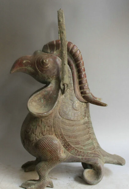 

JP S0524 22" Old Chinese Bronze Folk food water vessel portable Pot Jar kettle Bird Zun