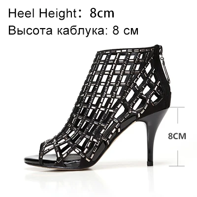 Женские ботинки по щиколотку; Летняя обувь на высоком каблуке; брендовые Стразы Женская Свадебная обувь на платформе с открытым носком женские сандалии ботинки размера плюс - Цвет: Black Boots 8cm