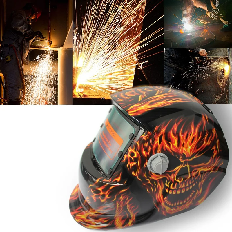 HLZS- Новая Профессиональная Солнечная Сварочная маска Авто-затемнение сварочный шлем огненный красный череп