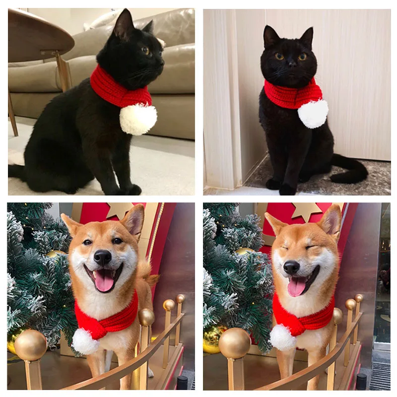 Рождественские теплые шарфы для собак, Зимний милый снежный шар, галстук-бабочка для домашних питомцев, ошейник для маленьких/щенков, кошек, шарф для ухода за Чихуахуа, 3 цвета