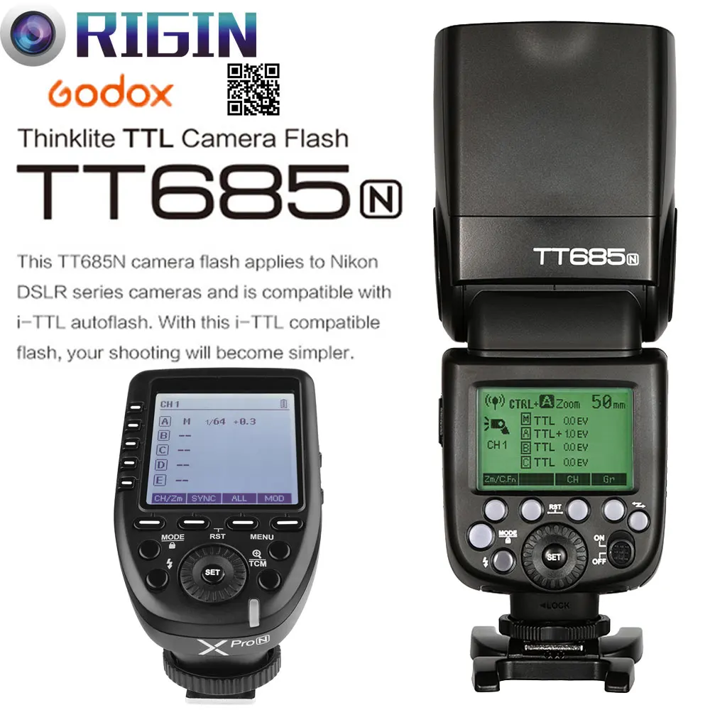 

Godox i-TTL II Autoflash TT685N Camera Flash 2.4G wireless HSS 1/8000s GN60+2.4G Wirless X System Xpro-N Kit For Nikon Cameras