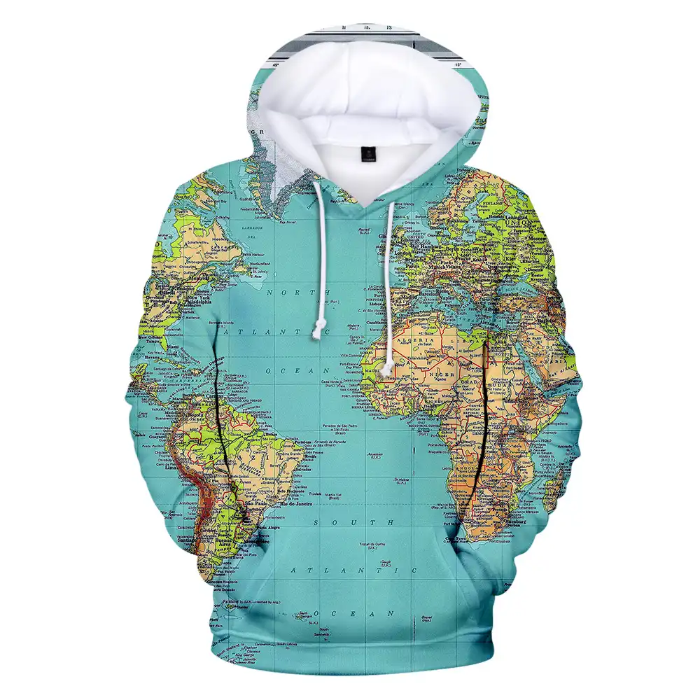 New World Map 3D Print Men Women Hoodie Sweater Sweatshirt Jacket Pullover Top