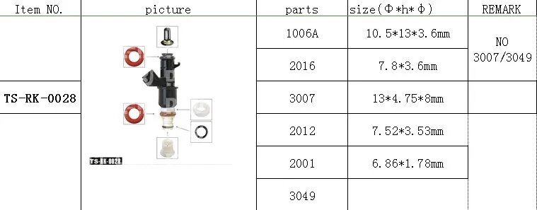 

Free shipping!!100sets/box Top Feed MPI fuel injector components injector repair kits TS-rk-0028
