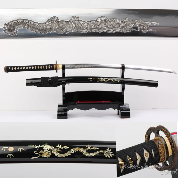 Катана глина нрав ламинация ручная гравировка Dragon 1095 сталь японский Samurai готовый