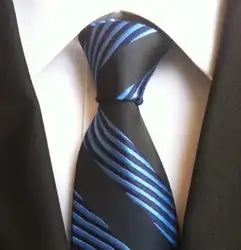 2017 классические Дизайн Галстуки 8 см вечерние Бизнес черный с голубой полосой галстук для Для мужчин высокое качество нежный Для мужчин
