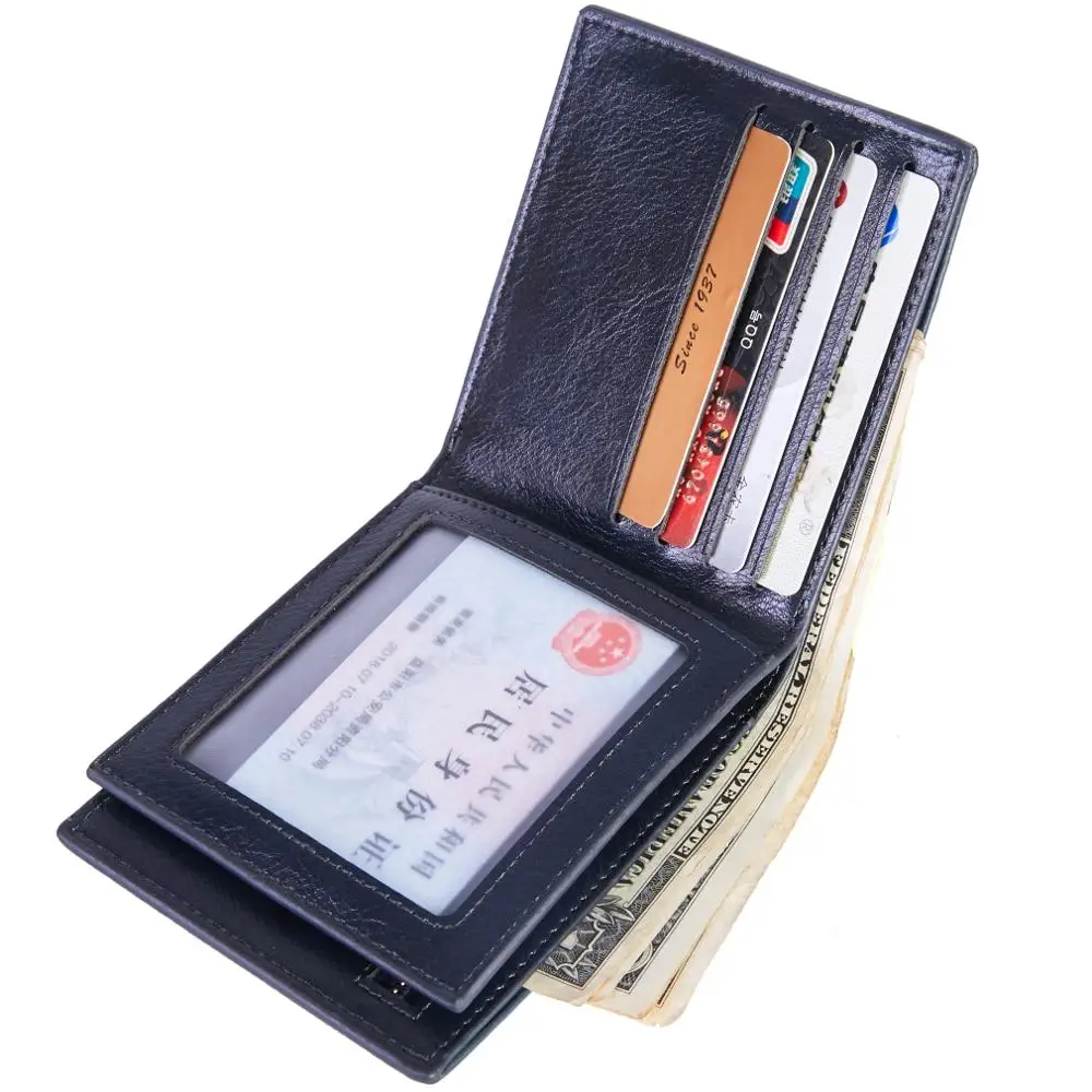 men women wallet purse cow Leather bank Card Case holder bifold bag black  H295