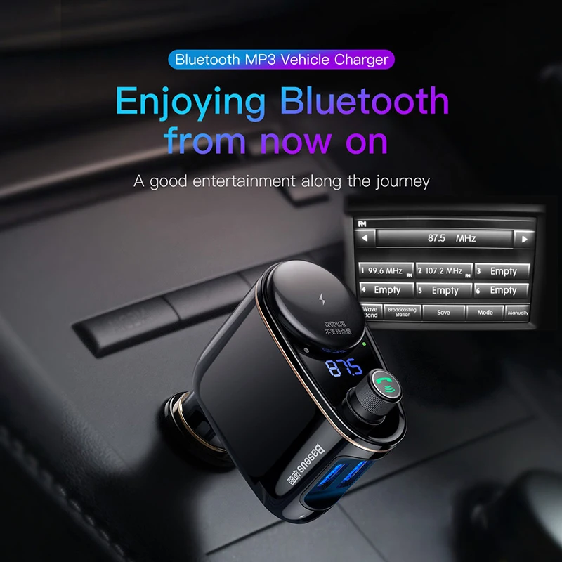 Baseus FM передатчик Bluetooth автомобильный комплект USB зарядное устройство для iPhone Xiaomi AUX MP3 плеер FM модулятор 3.4A Быстрый двойной USB Автомобильное зарядное устройство