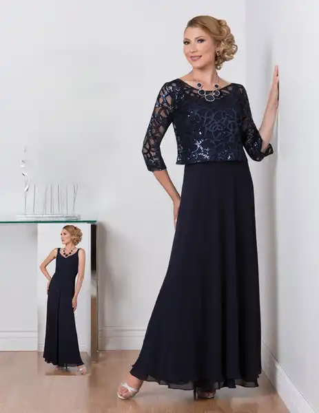 navy blue long mother of the bride dresses