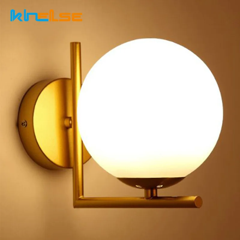 Modern Nordic Glass Meta Gold/Silver Ball Retro Vintage Wall Lamp Molecular Spherical E27 Loft For Cafe Bedroom | Лампы и освещение