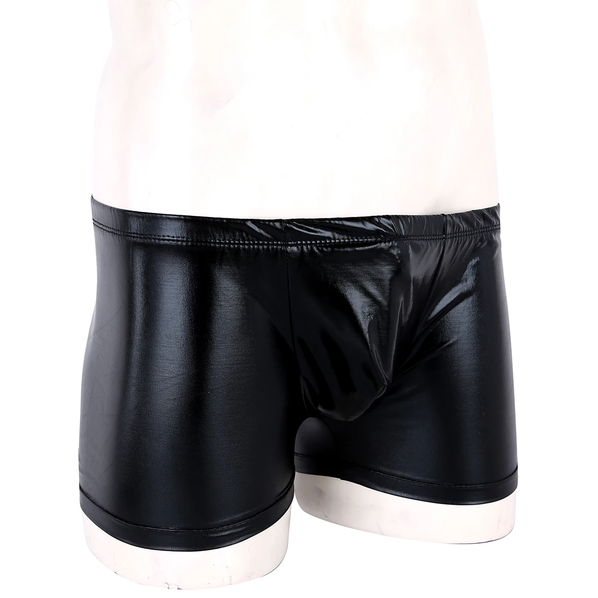 Mens Exotic Latex Underwear Leather Hot Sexy Boxer Brief With A Metal Ring Underwear With Penis Sleeve Sheath Lingerie Shorts