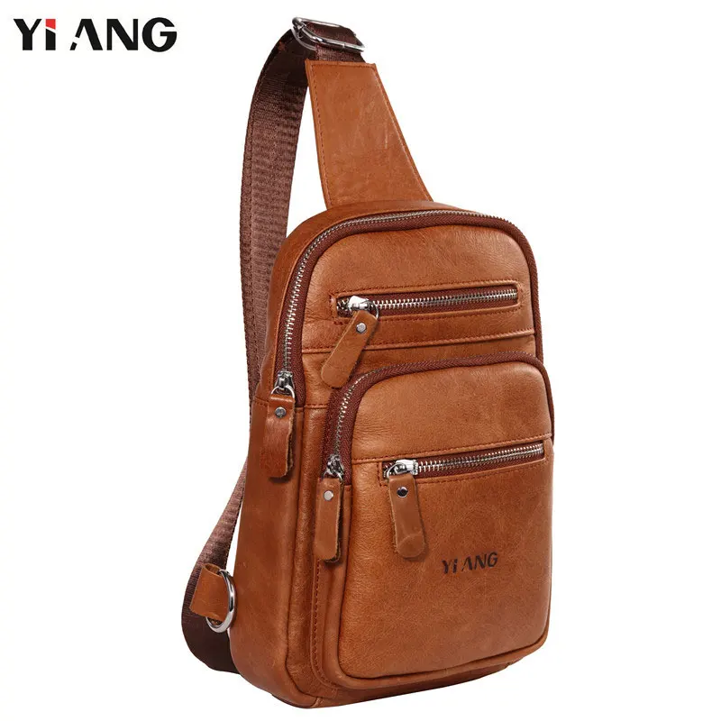 

YIANG Men Messenger Bags Genuine Leather Men's Bags Chest Pack Sling Chest Leather Shoulder Bags Fashion Crossbody Bags for Men