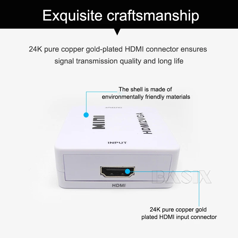 Basix 1080P HDMI в VGA конвертер с аудио HDMI2VGA разъем адаптера для ПК ноутбук к HDTV проектор HDMI 2 VGA конвертер