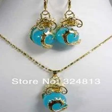 Женский модный чарующий Тибет серебряный кулон с драконом серьги 2S6DR5E6