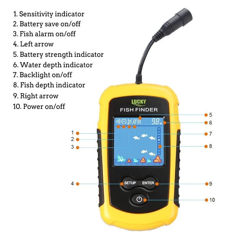 100M Fish Finder LCD Color Screen Fishing Lure Sonar Echo Sounder Alarm Fishing Finder FFC1108-1 Lucky (6)