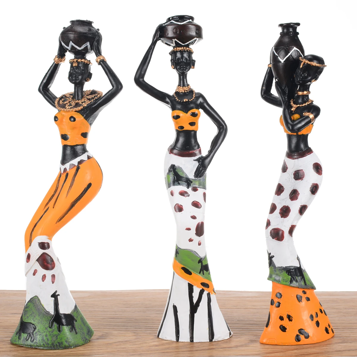 3pcs Exotic African Lady Figurines Set Resin Statue Ornament Art Home Desk Sculpture Decors For Home Office