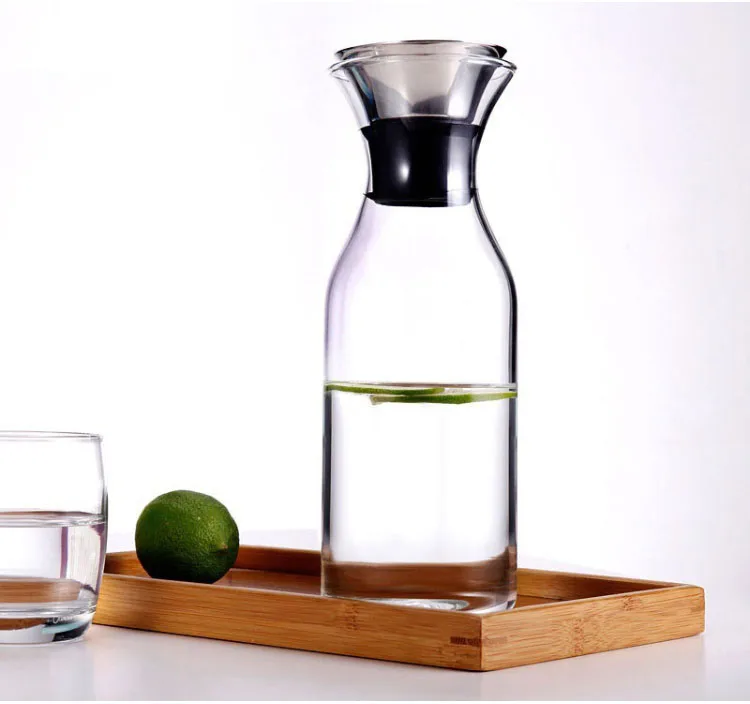 Прозрачный стеклянный графин с силиконовой крышкой из нержавеющей стали с откидной крышкой для воды с горячей или холодной водой бутылка для сока напитки SH340