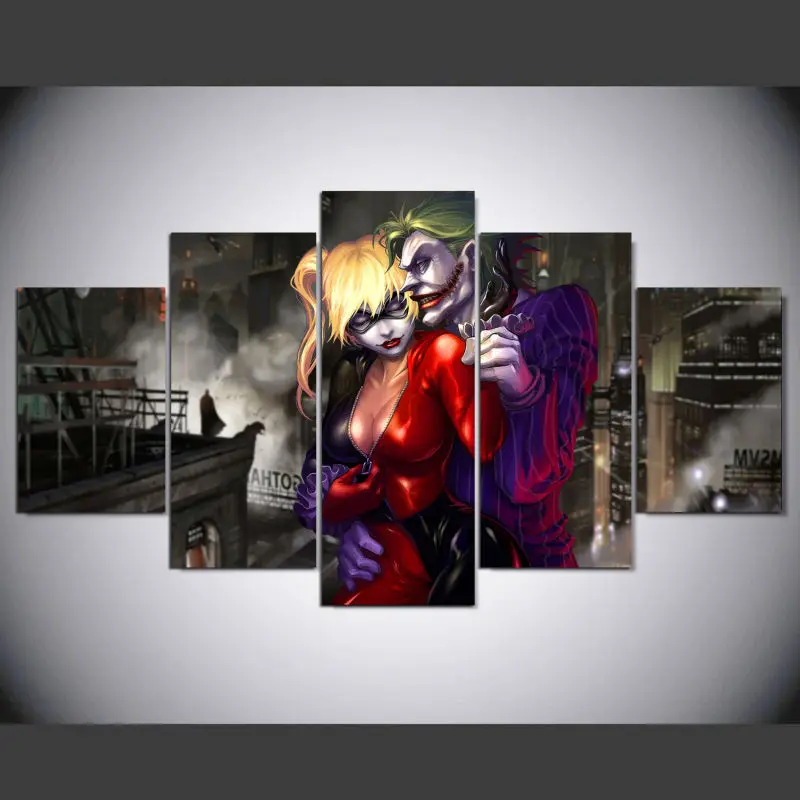 5 Pieces/sets Canvas Art HD New Joker And Harley Quinn Canvas Painting Decorations For Home Wall