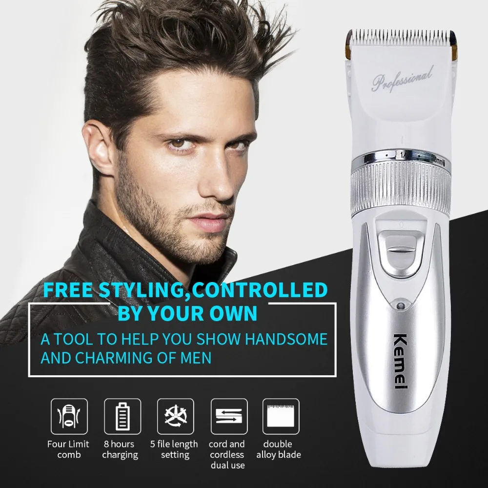 kemei Professional Ceramic Titanium Blade Electric Hair Clipper Trimmer