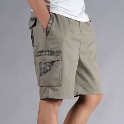 Для мужчин шорты летние Большой размер 40 42 44 46 хлопок эластичный пояс свободно Армейский зеленый мужские шорты-карго для мужчин