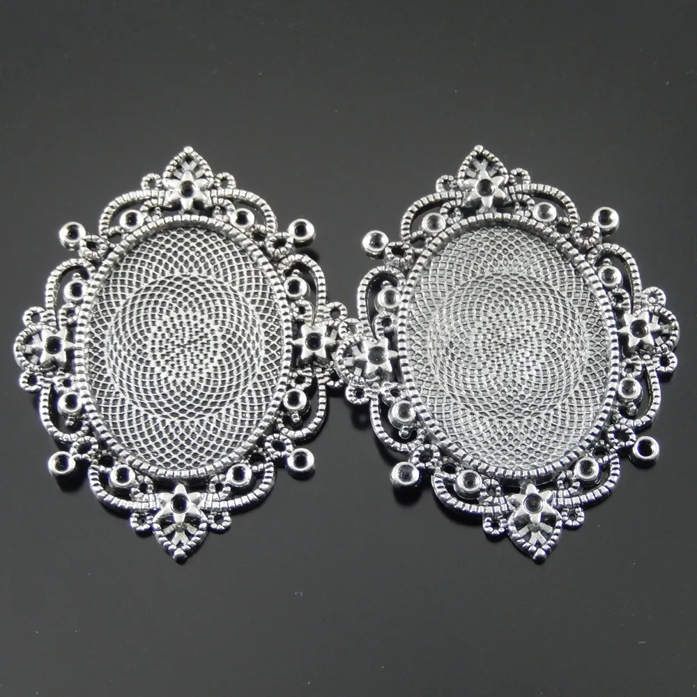 5pcs/pack Vintage Antique Silver Tone Alloy Oval Necklace Pendant Charms Cameo Cabochon Setting Tray 40*30mm 68*52*3 mm AU32535|pendant