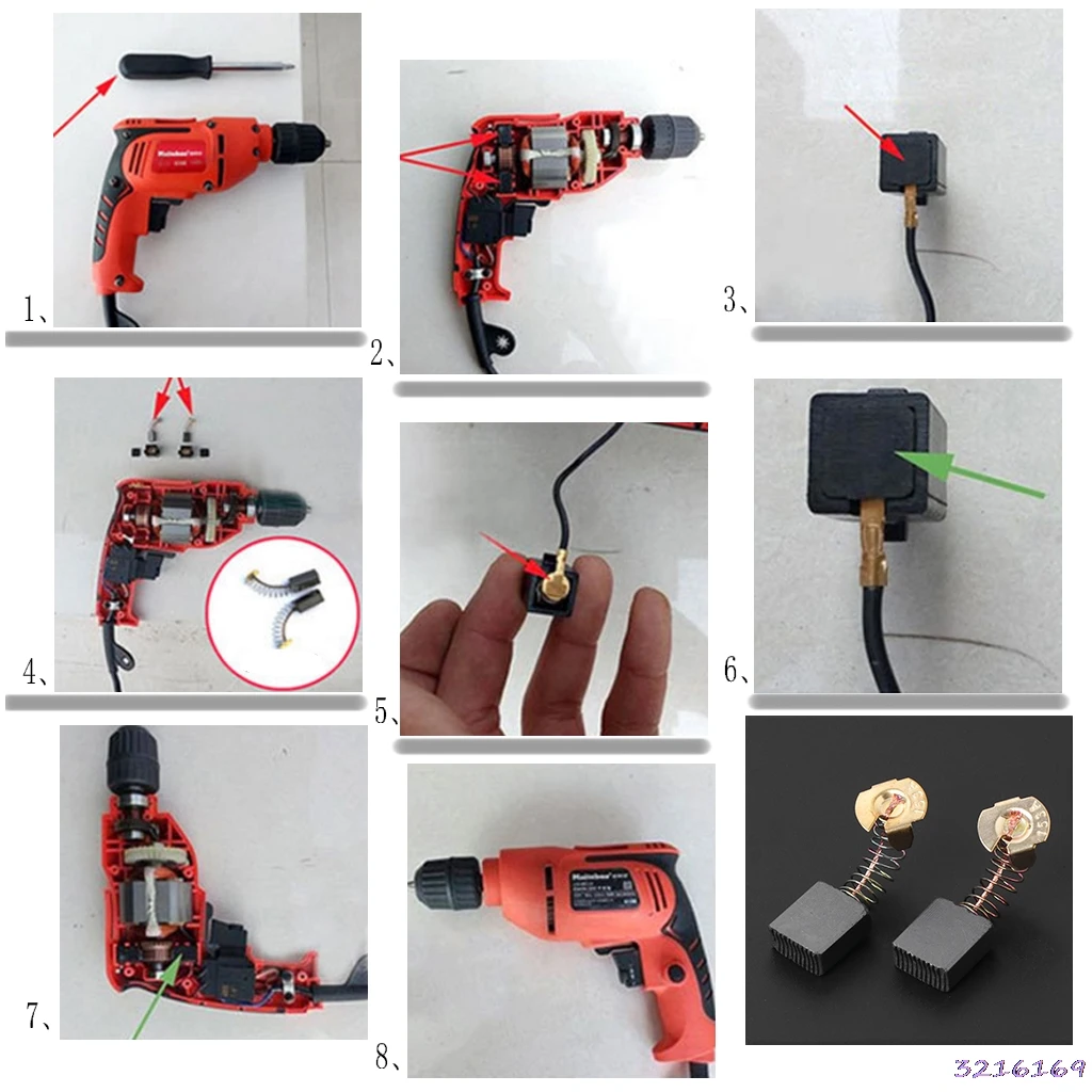 2 шт. электрическая дрель Угольная щетка запасная часть для DEWALT/для BOSCH/для MAKITA Электроинструмент 6X13X17 мм 152