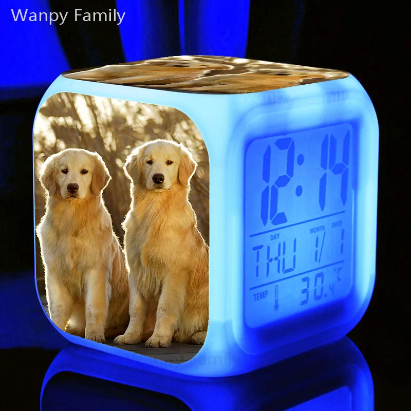 

Pet Dog Golden Retriever LED Alarm Clock 7 Color Glowing Digital Alarm Clock Kids Room Multifunction Luminous Watches Clock