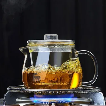 

400ml/600ml Creative Teapot Heat Resistant Clear Glass Flower Tea Pot Handle Water Kettle Tea Ceremony Accessories Drinkware Pot