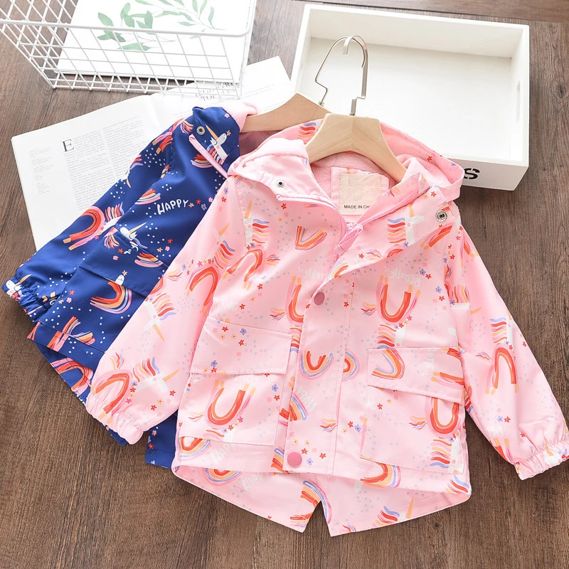 

winter baby girl jacket coats printing rainbow fleece hooded worm kids jackets for girl's clothing fashion boutiques outifit