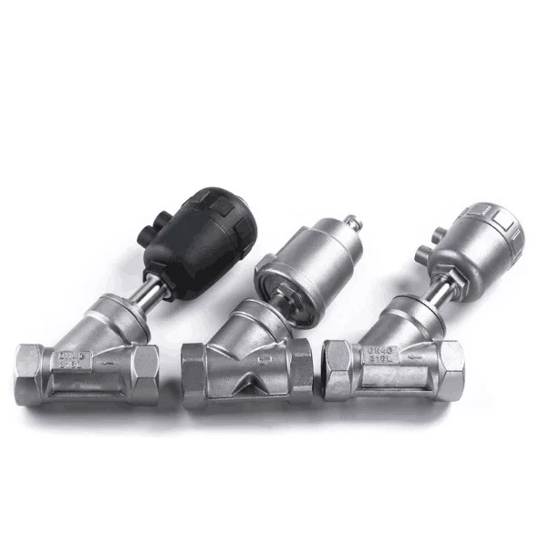 Pneumatic actuator angle seat valve normally close DN15-DN80 female thread double acting high temperature body for steam SS 304 Pneumatic actuator angle seat valve normally close DN15-DN80 female thread double acting high temperature body for steam SS 304