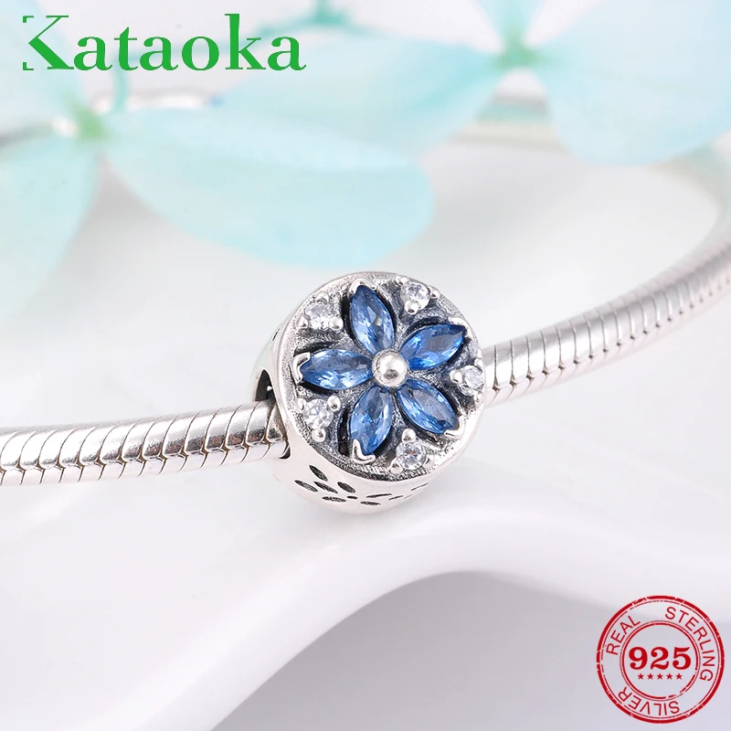 

Hot sale 925 Sterling Silver fashion luxury blue flower CZ beads Fit Original Pandora Charm Bracelet Jewelry making