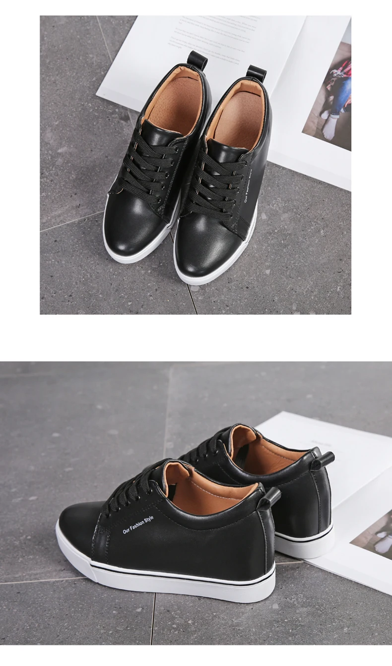 OUKAHUI/Демисезонная женская обувь из натуральной кожи, увеличивающая рост, на шнуровке 6 см, модная повседневная обувь белого цвета на плоской подошве 40