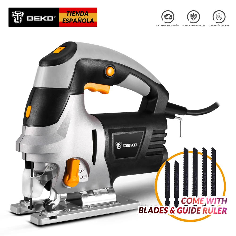 Skup DEKO oryginalny 800 W piła do metalu Laser Guide 6 o zmiennej prędkości piła elektryczna z 6 sztuk ostrzy, metalowa linijka, klucz imbusowy układanki