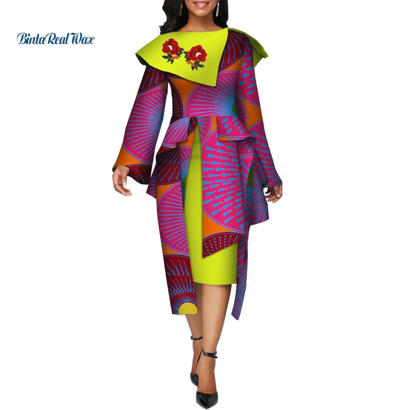 Новые африканские платья для женщин Базен Riche Анкара принт вечерние платья с аппликацией Дашики африканская одежда, платья WY3910