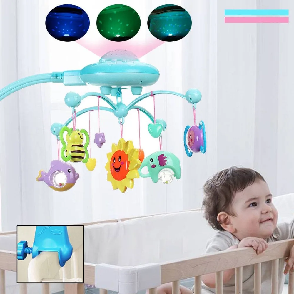 Baby Bed Mobile Musical Cot Crib Rotary Music Box Kid Stars Light