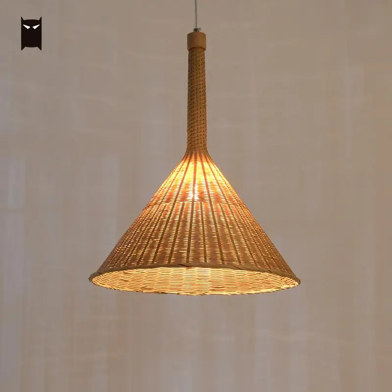 

Delicate Bamboo Wicker Rattan Shade Pendant Lighting Fixture Rustic Chinese Hanging Ceiling Lamp for Lounge Office Counter Bar