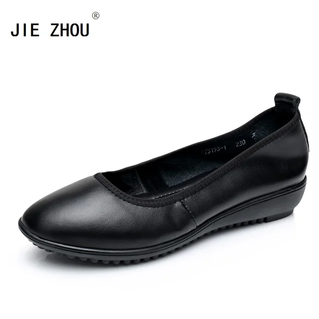 Online Hot Black Office Work Shoes Woman Flat Hot Black Office Work Shoes Woman Flat Genuine Leather Casual Loafers Breathable Soft Bottom Women Flats