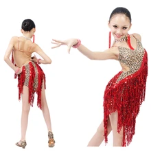 Новые пикантные леопардовые Костюмы для латиноамериканских танцев платье для танцев W/Красный Блестящий Блёстки Ленточки для Обувь для девочек Salsa/Samba/Chacha/Костюмы для бальных танцев этап конкурса костюм