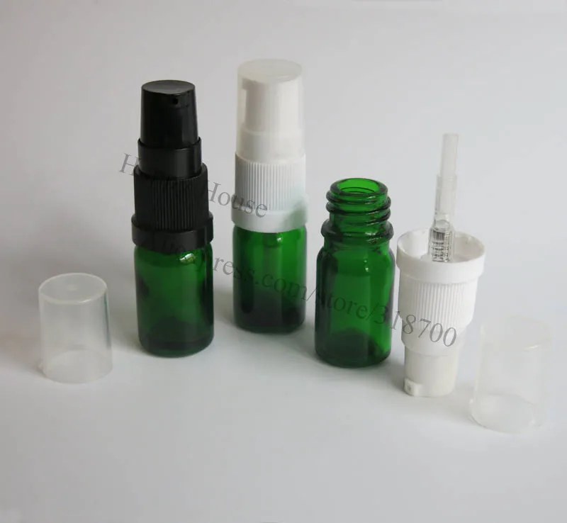 500 x 5ml Green Glass Lotion Pump Bottle, 5cc Glass Container With Pump