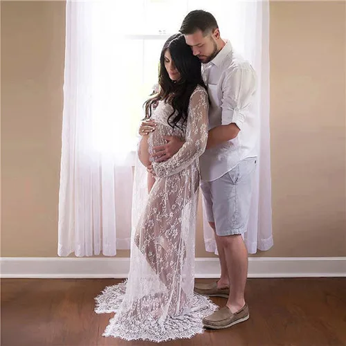 Puseky платья для беременных спереди Сплит Кружева Vestidos Материнство фотогрейное платье модное платье для мамы для фотосессии XXL - Цвет: white