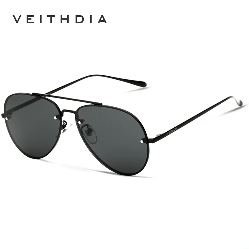 Black Grey Бренд VEITHDIA, солнцезащитные очки без оправы, модные, унисекс, солнцезащитные очки, поляризационное покрытие, зеркальные очки, мужские очки для мужчин/женщин 3811 - Цвет линз: Black Grey