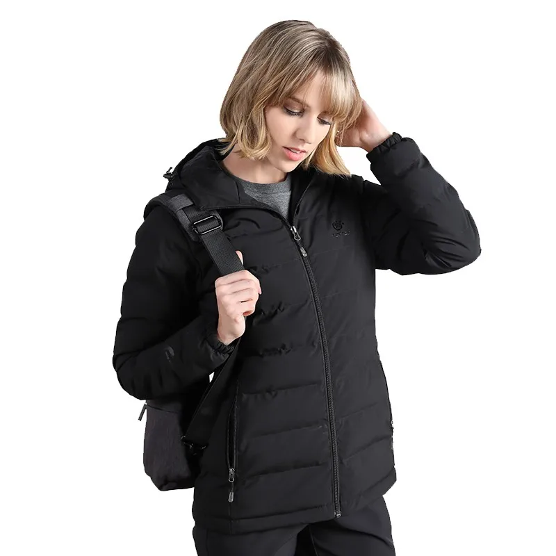 Зимняя женская куртка из полиэфирного волокна для пеших прогулок женское утепленное плотное водонепроницаемое ветрозащитное уличное лыжный кемпинг пальто с капюшоном для девочек - Цвет: Черный
