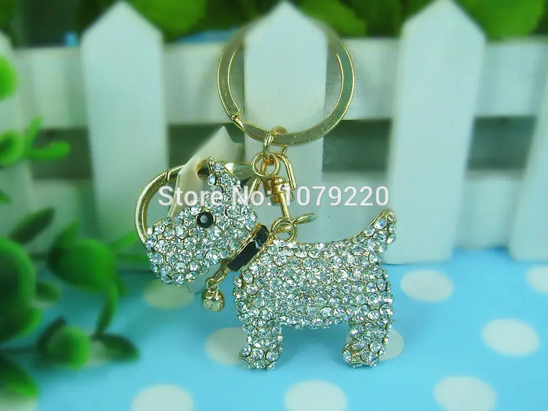 Ldw Dog Keychain Pet Bell Cute Keyring Rhinestone Crystal Charm Pendant Key Bag Chain Gift New
