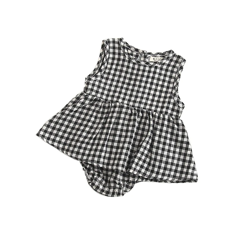 Весенние клетчатые хлопковые комбинезоны для девочек модные комбинезоны без рукавов для девочек 0-3 лет