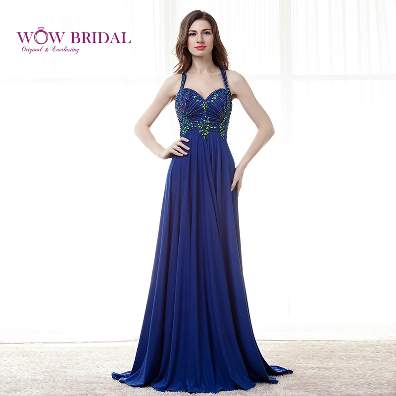 

Wowbridal Elegant Crystal Evening Dress 2015 Strap Sweetheart Pattern Beads Hollowed Back A-Line Sweep Train Ruched Formal Gown
