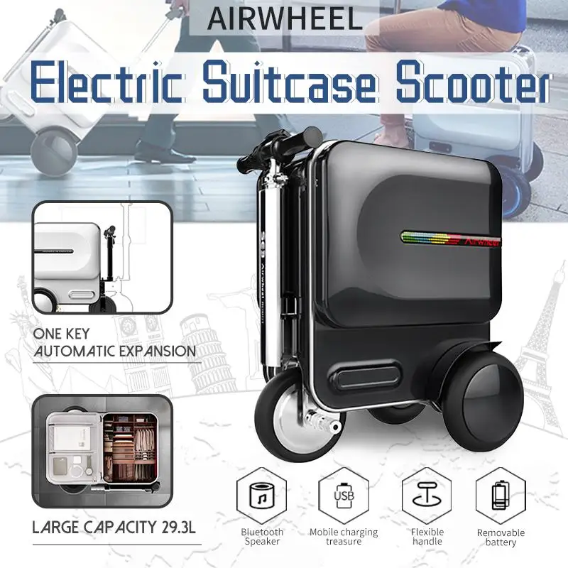 

New Designe 29.3L Travel Carry Business Electric Scooter Luggage Aluminum Suitcase With Wheels Skateboard Rolling Trolley Case