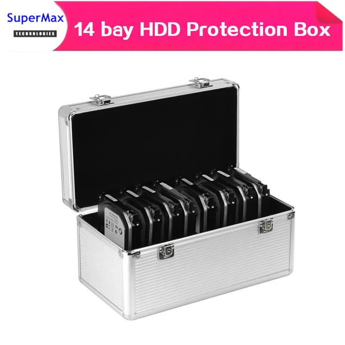 

14bay 3.5/2.5 inch HDD Protection Box Hrad disk protection box built-in EVA shock pad buffer sponge Silver Storage Case