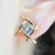 Дизайн ювелирные изделия серьги золото/с серебряным покрытием простые геометрические кристалл циркона серьги для женщин