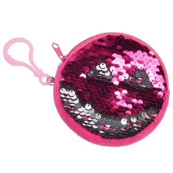 

Hot Women Reversible Sequins Key Chain Round Zipper Coin Purse Earphone Storage Bag