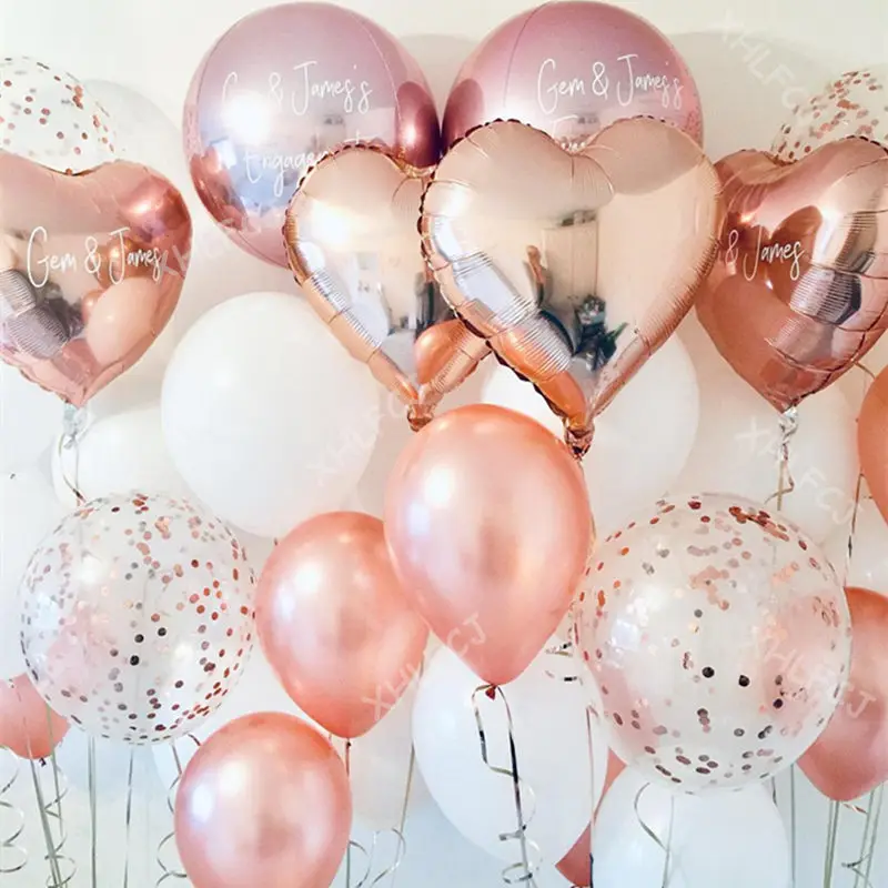 

22inch Rose Gold 4D Foil balloon Heart Star Confetti Latex air Helium Balloons Wedding Birthday Party Tassel Decor Kids Globos